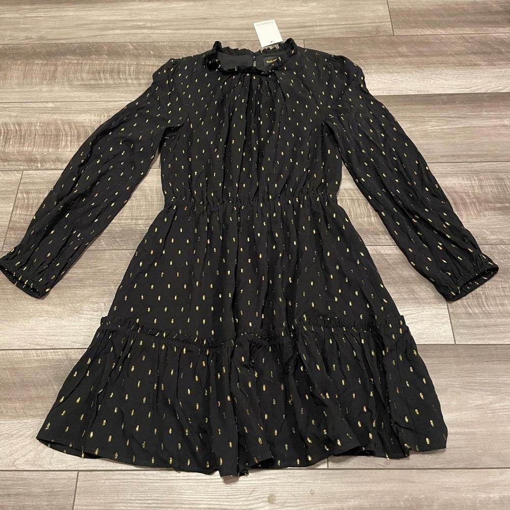 Sugarlips NWT Elegant Black Dress with Gold Accents Size M